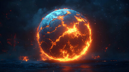 Burning Planet: A Cosmic Inferno with Blazing Lava and Stellar Dust