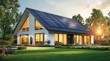 Obraz premium modern eco-friendly house with solar panels
