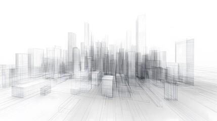 Abstract wireframe city background. Perspective 3D render of building wireframe. Vector. 