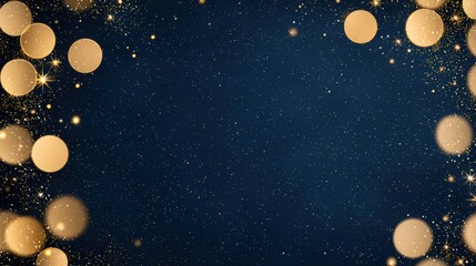 Fototapeta premium Festive Gold Bokeh Lights on Navy Blue Background for Holiday Designs