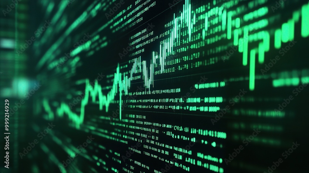 Poster digital data visualization with green lines and numbers
