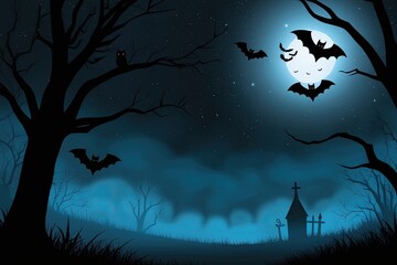 Fototapeta premium Spooky Nighttime Scene with Eerie Shadows and Flying Bats