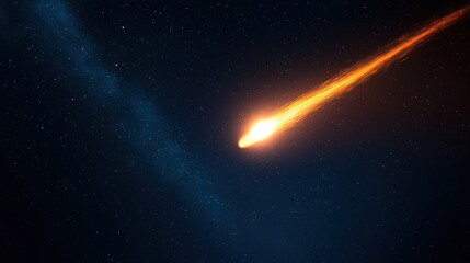 Flaming Meteor Streak Across Night Sky with Stars   Space Photography