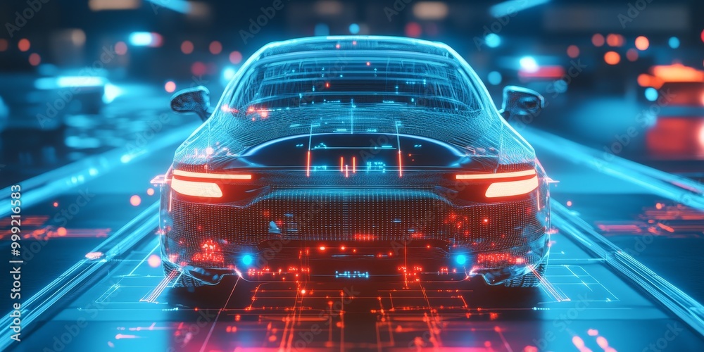 Poster a self-driving car's sensor array, showcasing the cameras, LIDAR, and radar systems that work together for safe, autonomous navigation.
