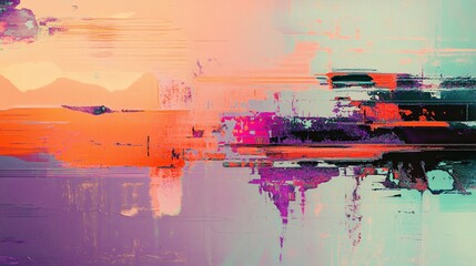 Obraz premium Abstract digital painting with orange, pink, and purple hues