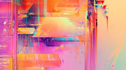 Abstract Digital Art with Colorful Geometric Shapes and Pixelated Textures