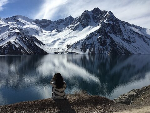Scenic View of Embalse El Yeso in the Andes Mountains near Santiago, Chile