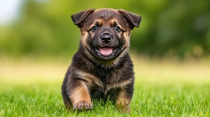 Adorable Puppy Sitting in Green Grass  Dog Portrait  Pet Photography