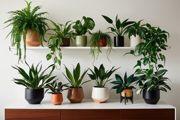 Fototapeta premium Stunning Houseplants for Modern Decor on Minimalist Shelves