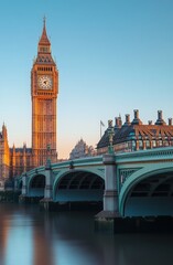 Fototapeta premium iconic london landmark big ben and westminster bridge at sunset