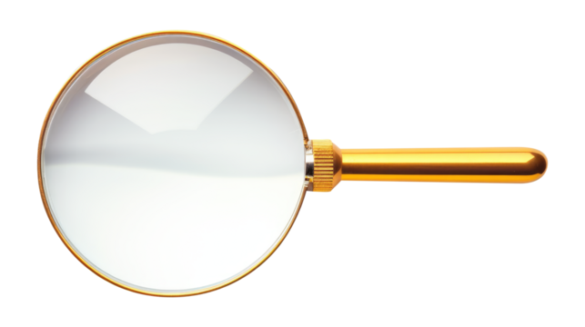 magnifying glass isolated on transparent white background, clipping path