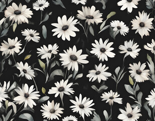 Black watercolor daisy background