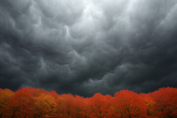 Naklejka premium A stormy sky with a few trees in the foreground