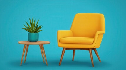 Yellow Armchair and Side Table in Modern Living Room Interior Design