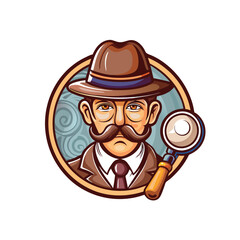 Illustration of a vintage detective with a monocle and magnifying glass.