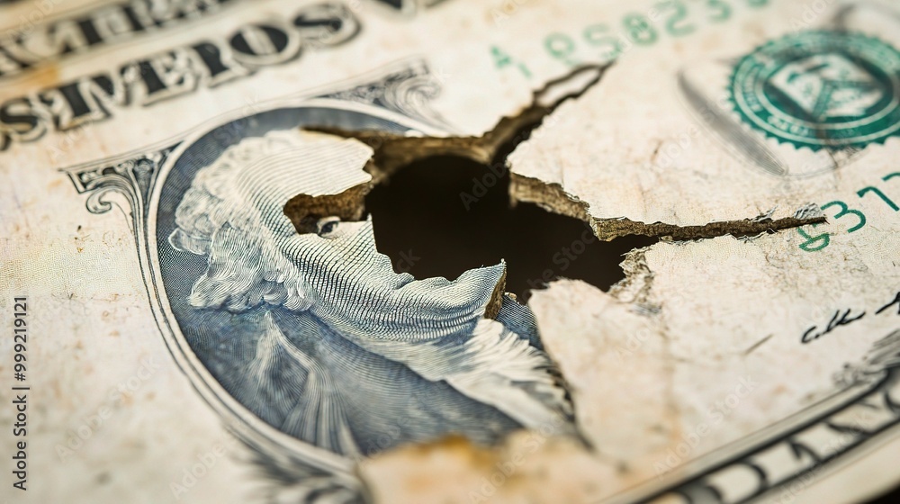 Canvas Prints Close-Up of Torn Dollar Bill Showing Historical Detail