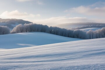 Obraz premium Tranquil Winter Scene with Soft Snow Blanketing Icy Hillsides