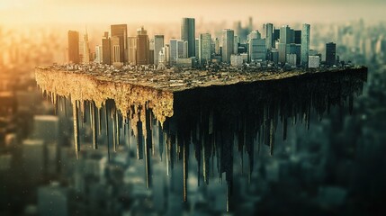 Fototapeta premium Surreal Floating City Above Urban Landscape