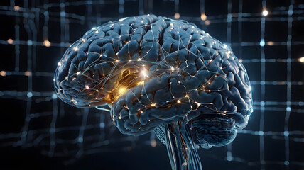 Conceptual Image of a Human Brain Integrated with Digital Networks