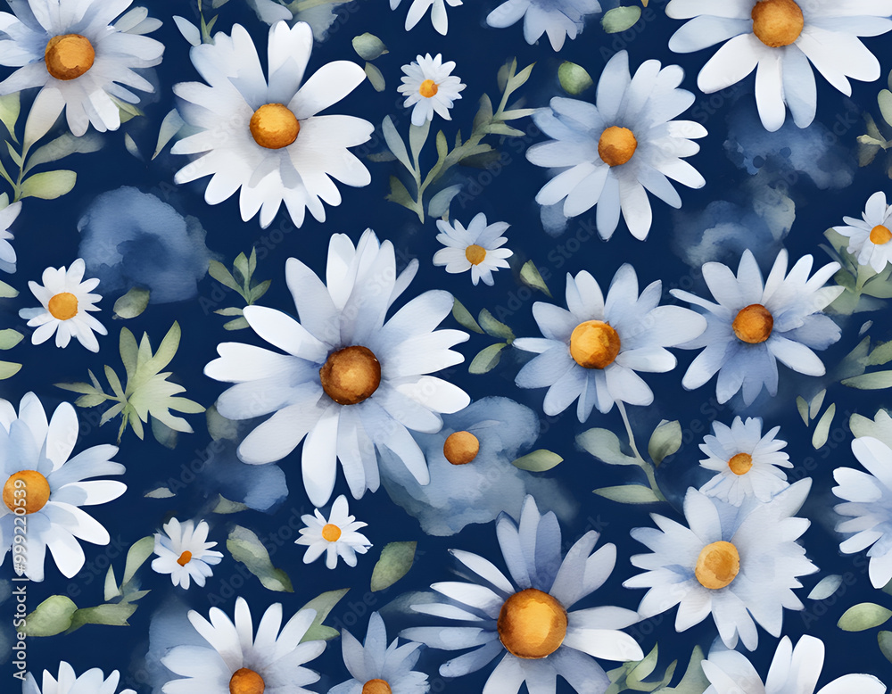 Wall mural Blue watercolor daisy background