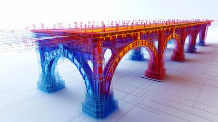 Arches of a Bridge in Wireframe Render
