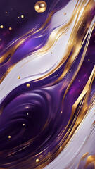 abstract futuristic background intertwining white swirls, deep purple and gold colors