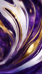 abstract futuristic background intertwining white swirls, deep purple and gold colors