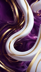abstract futuristic background intertwining white swirls, deep purple and gold colors