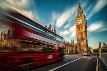 Obraz premium iconic big ben and red double-decker bus in london