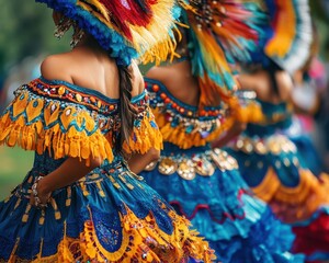 Fototapeta premium Cultural festival with colorful costumes, traditional music, and dancing, festive atmosphere, sharp focus, bright lighting