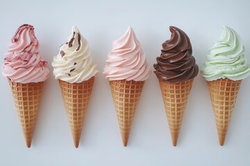 Assortment of colorful ice cream cones