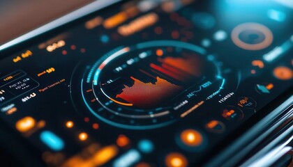 Obraz premium Fitness app data showing progress towards health goals, tech-savvy style, close-up, sharp focus, vibrant colors