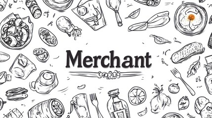 Hand Drawn Sketch of Various Groceries with 'Merchant' Title