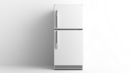 A white, single-door fridge with a simple, classic design, isolated on a white background