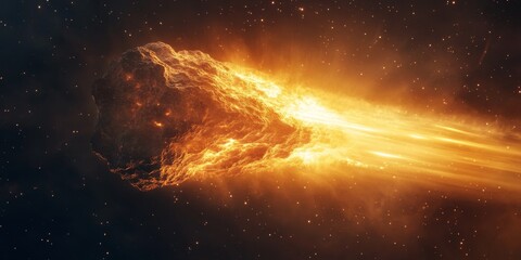 Obraz premium a comet's nucleus, highlighting its rugged surface and glowing coma against the void of space.