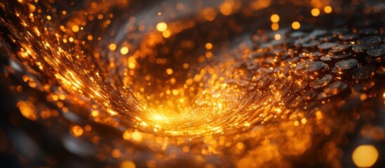 Fototapeta premium Abstract swirling pattern of gold and orange with bokeh.