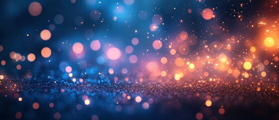 Obraz premium Bursting 4th of July Firework Bokeh Lights Illuminating Navy Blue Night Sky