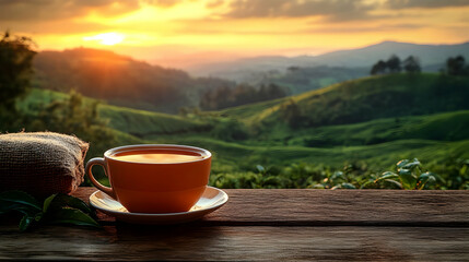 A Cup of Tea at Sunset, Enjoying the Tranquility of Rolling Hills