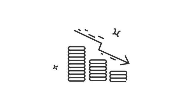 declining coin bar chart with stack coin icon animation motion graphic design