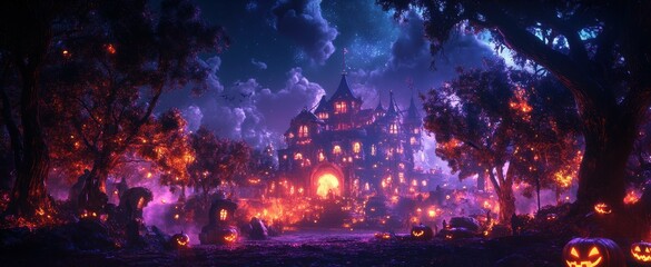 Creepy 3D rendered Halloween circus with otherworldly performers and mystical acts