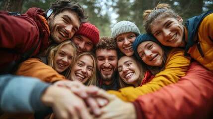 Fototapeta premium Embracing Camaraderie: Smiling Group Inspiring Each Other on a Journey of Support and Friendship