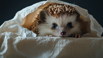 A curious elementary student and their energetic hedgehog burrowing into a box of tissues - Studio light