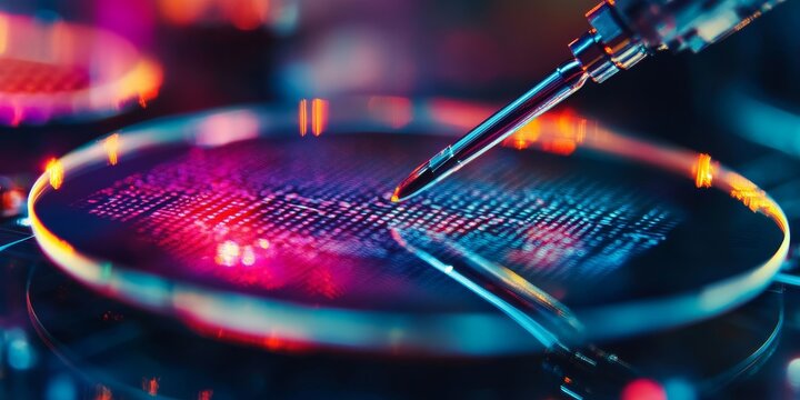 a laser etching complex patterns onto a silicon wafer, representing the cutting edge of manufacturing technology.