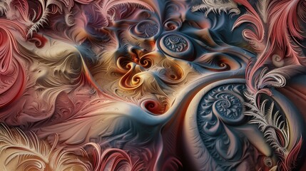 A mesmerizing landscape of swirling colors in slate blue and warm amber evokes a dreamlike journey through abstract forms and patterns