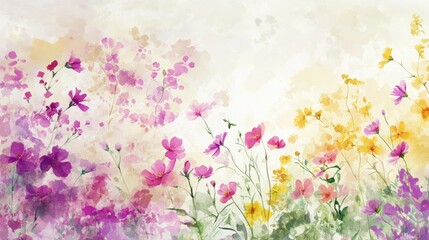 Watercolor Painting of a Blooming Wildflower Meadow