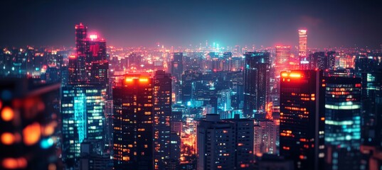 Fototapeta premium Night metropolis city downtown area. Generative AI technology. 