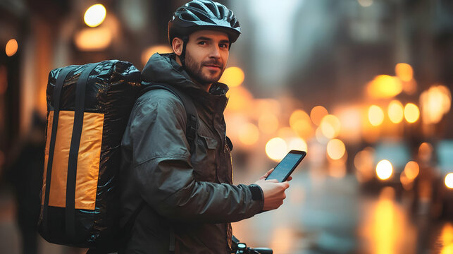 Delivery Driver Uses Smartphone for Navigation in the City