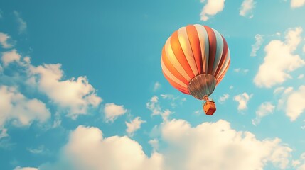 Fototapeta premium Hot watercolor air balloon in the blue sky with clouds
