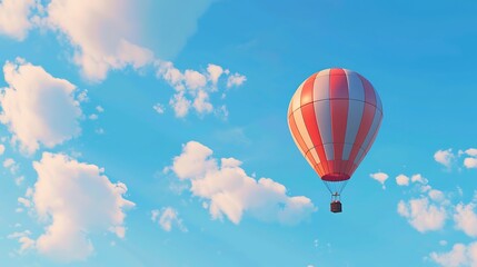 Fototapeta premium Hot watercolor air balloon in the blue sky with clouds