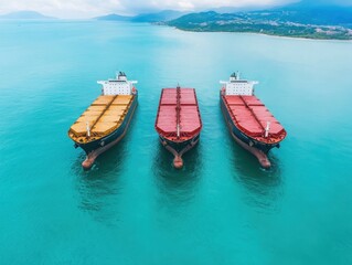 Obraz premium Cargo Ships Stranded Offshore Due to Economic Factors